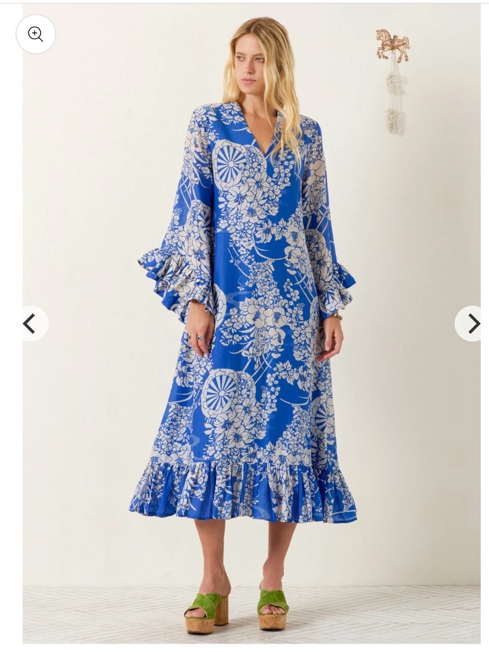 Alix of Bohemia Zelda Dress XS Royal Spoke Blue Floral Silk Cotton Midi Maxi Lux